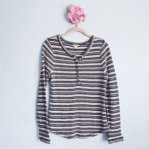 Lucky Brand‎ White & Black Striped Knit Thermal